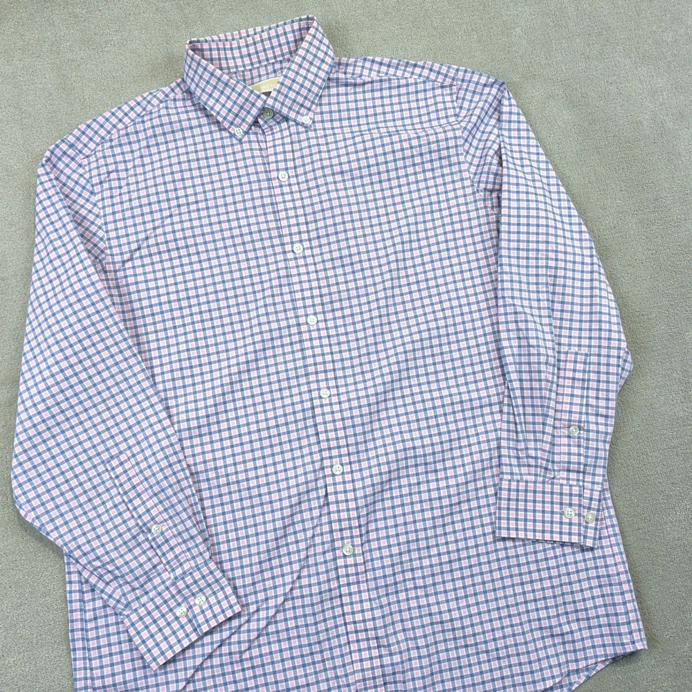 Michael Kors Shirt Mens 16.5 32/33 Pink Blue Gingham Non-Iron Button Down L/S